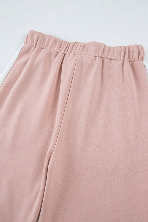 Varsity Stripe Contrast Collar Drop Shoulder Pullover And Drawstring Wide Leg Pant Set